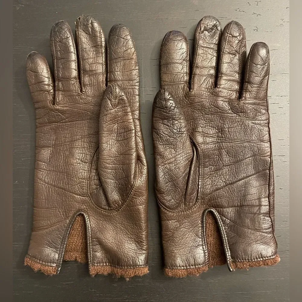 Vintage 1950s/1960s Brown Wool and Angora Lined Leather Gloves